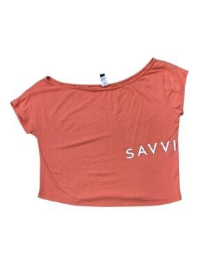 Savvi Coral Slight Crop Boatneck Off One Shoulder Top M